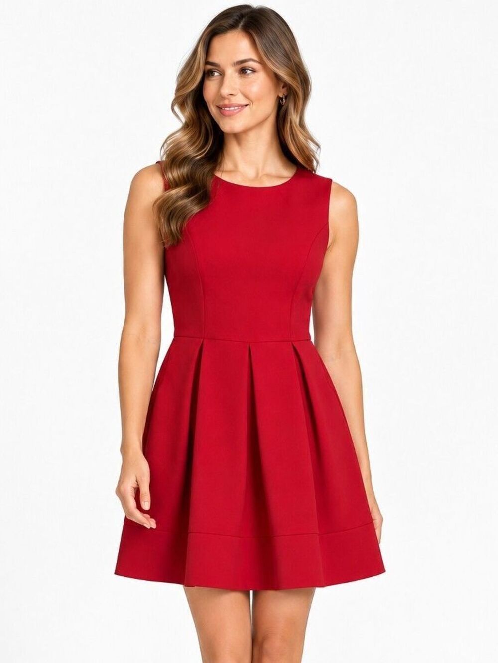 Liz Claiborne Size 14 Red Floral Jacquard Sleeveless Fit Flare Skater Dress